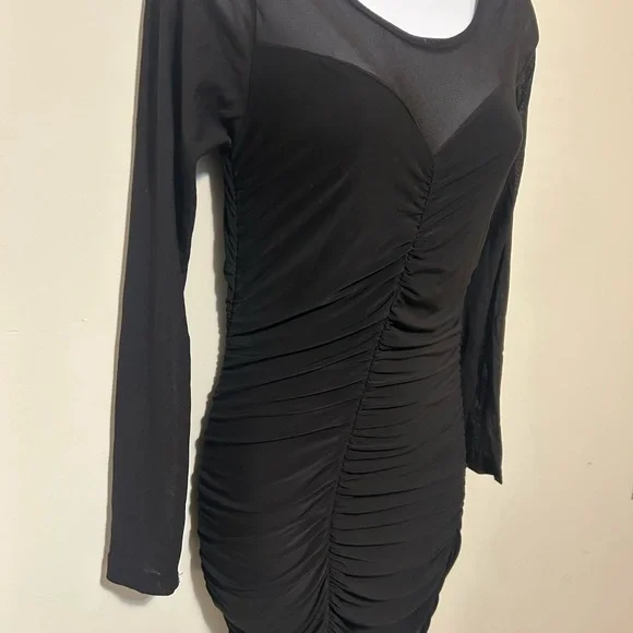 Elegant Black Ruched Dress - Picture 2 of 5